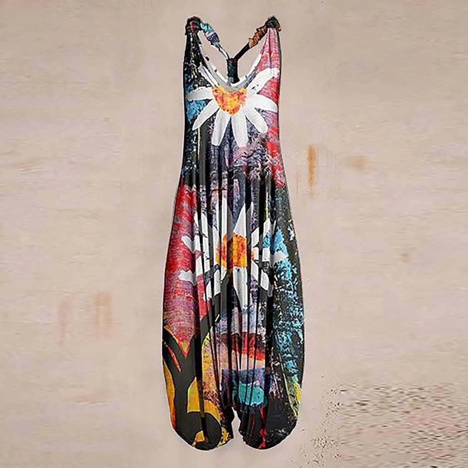 2025 Women Boho Overalls Plus Size Summer Fashion Jumpsuit Loose Fit Rompers Floral Printed Baggy Bohemia Harem Pants