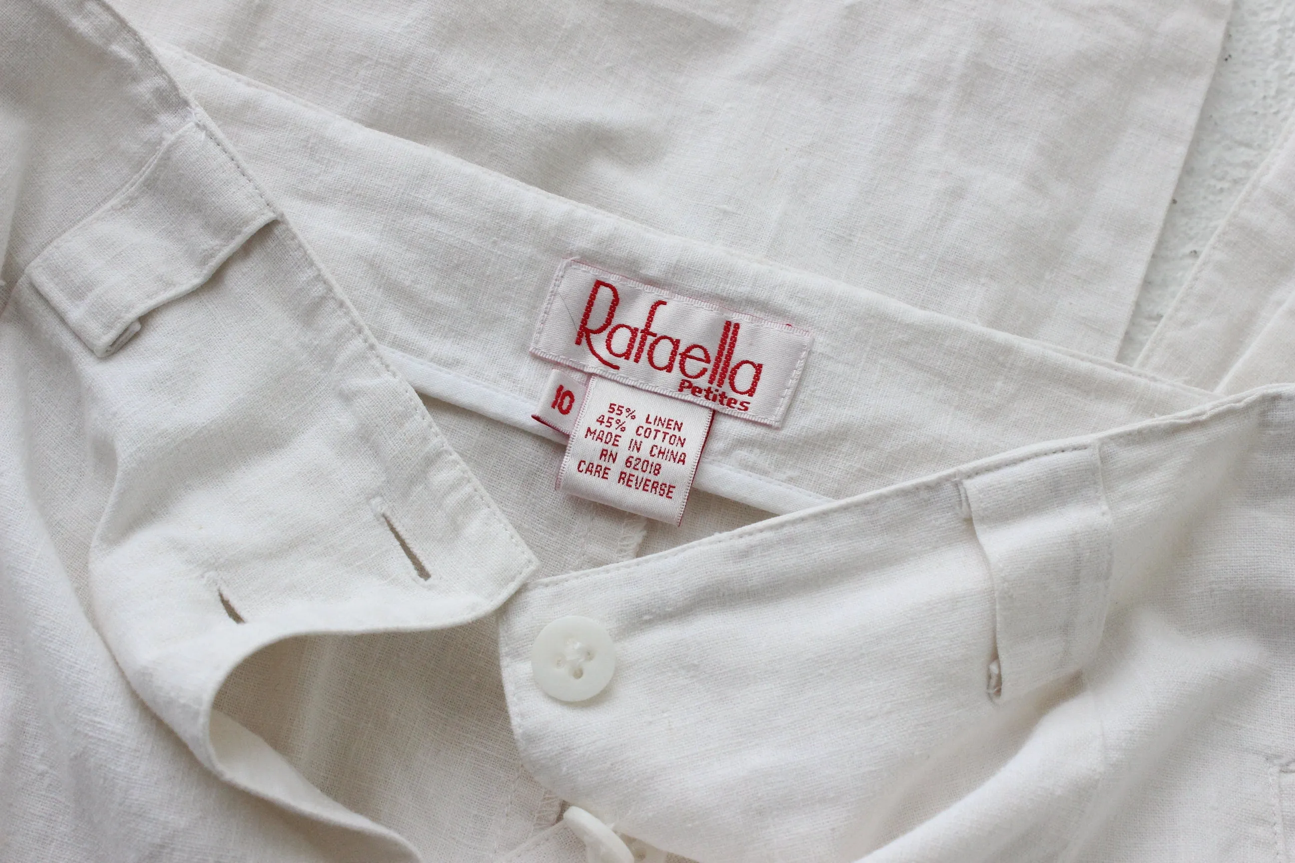 80s White Cotton Linen Button Front Skirt