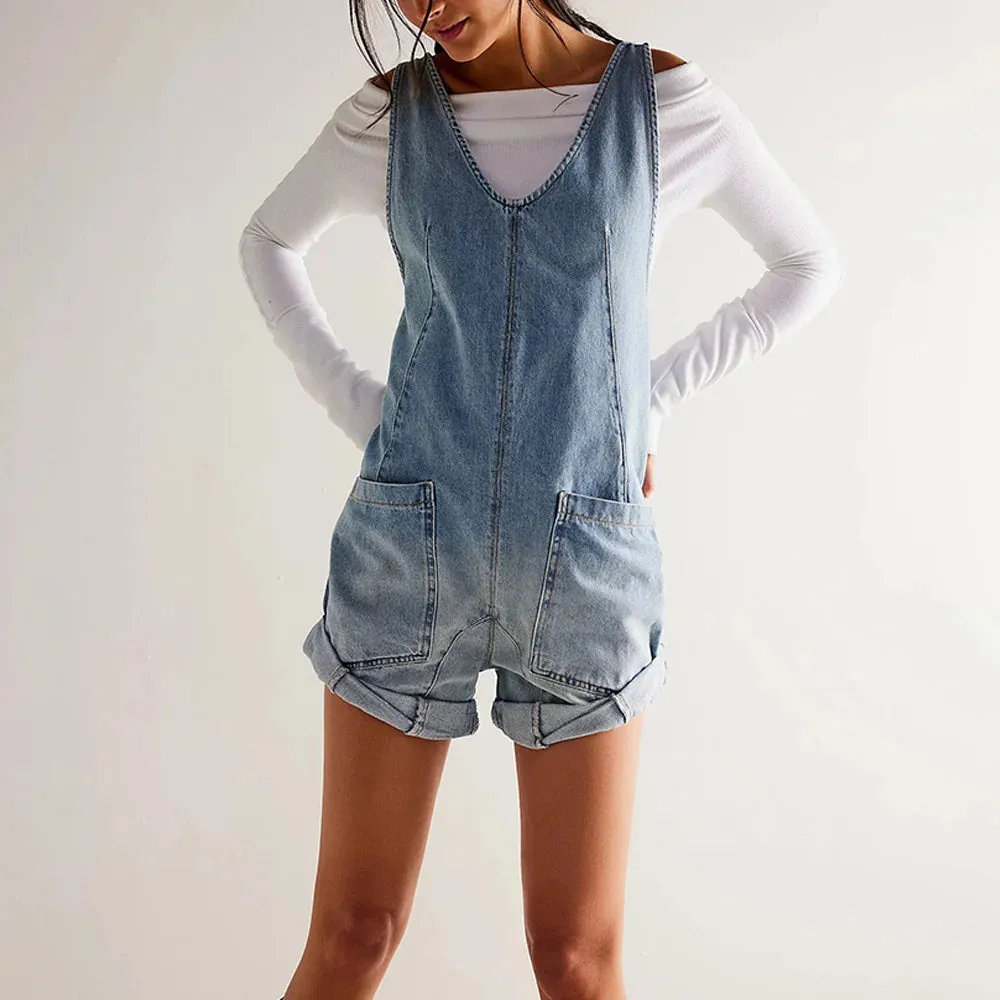Adjustable Strap Denim Jumpsuit