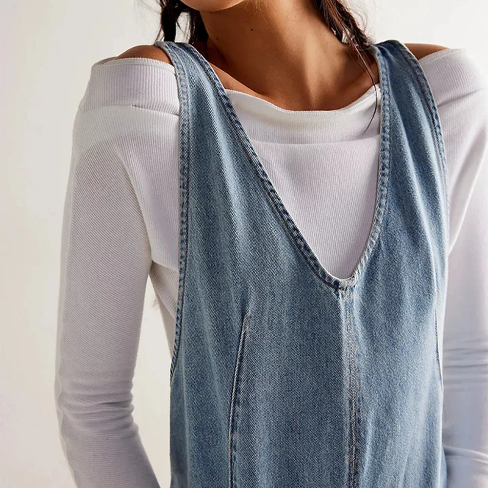 Adjustable Strap Denim Jumpsuit