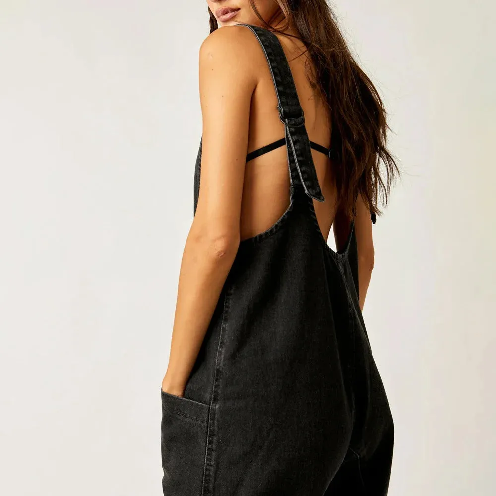 Adjustable Strap Denim Jumpsuit