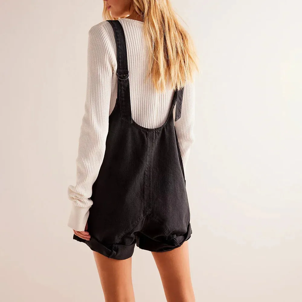 Adjustable Strap Denim Jumpsuit