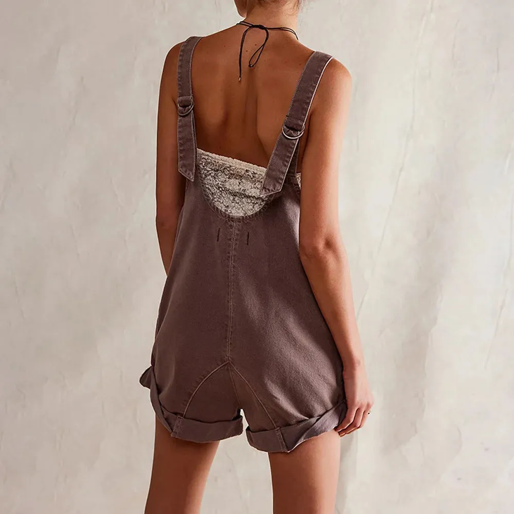 Adjustable Strap Denim Jumpsuit
