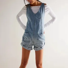 Adjustable Strap Denim Jumpsuit