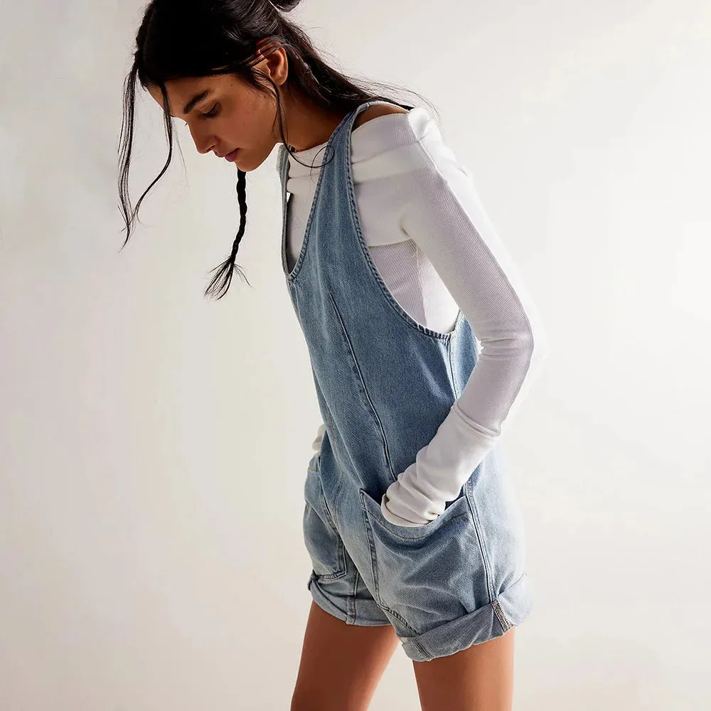 Adjustable Strap Denim Jumpsuit
