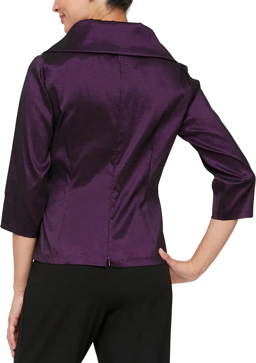 Alex Evenings Women's Stretch Taffeta 3/4 Sleeve Formal Blouse, Special Occasion Dress Shirt