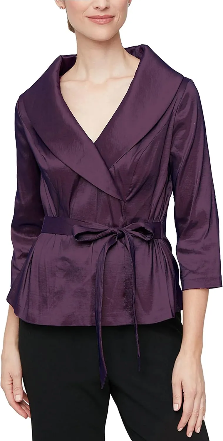 Alex Evenings Women's Stretch Taffeta 3/4 Sleeve Formal Blouse, Special Occasion Dress Shirt