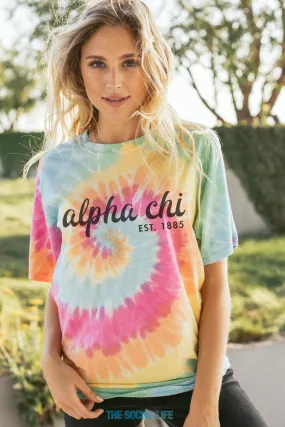 Alpha Chi Omega Tie Dye Script Tee