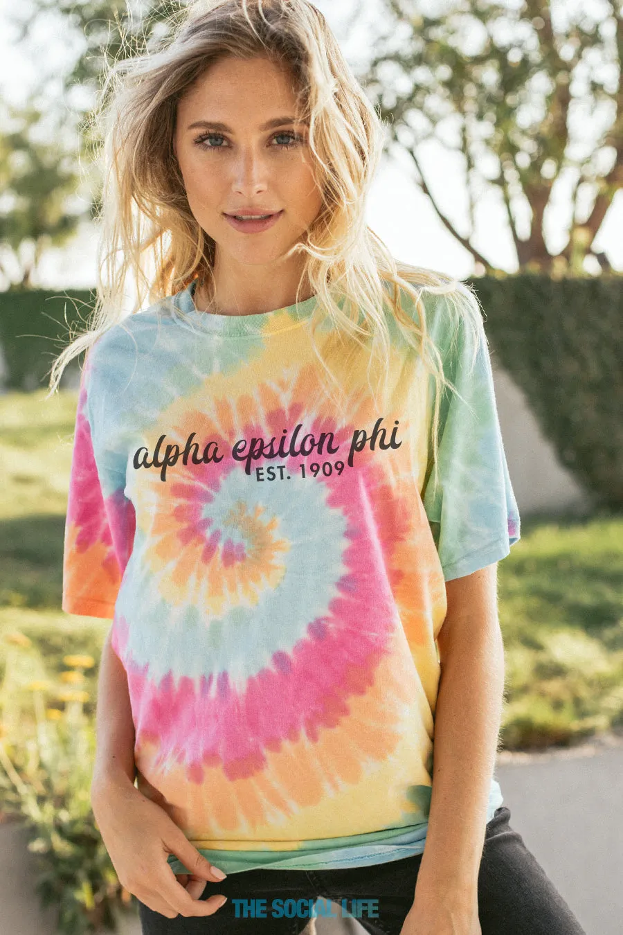 Alpha Epsilon Phi  Tie Dye Script Tee