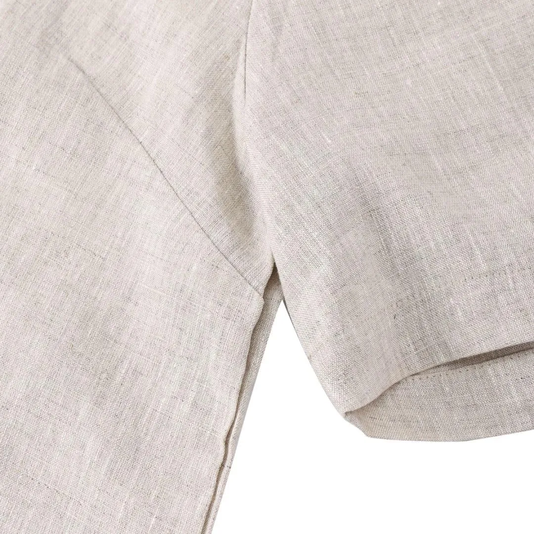 Amazhiyu Womens 100% Linen Short Sleeve Blouse Square Neck Button Down Crop Tops
