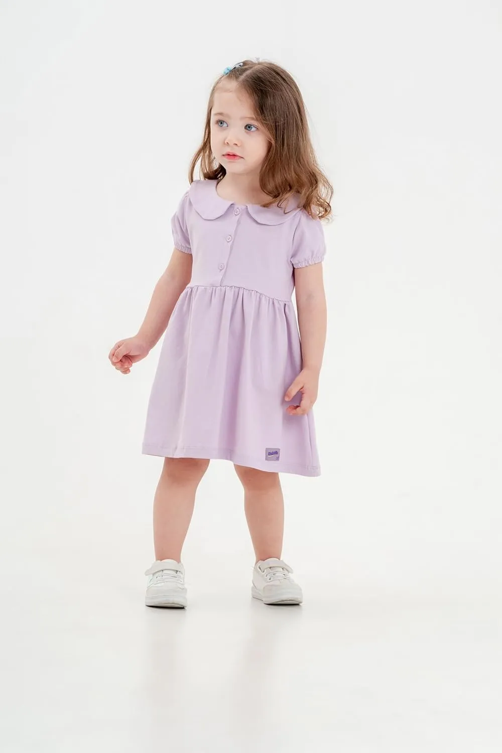Baby and Toddler Girl Dress Short Sleeve Buttoned Collar for 3 Months to 5T Size Soft Cotton Baby Girl Dress