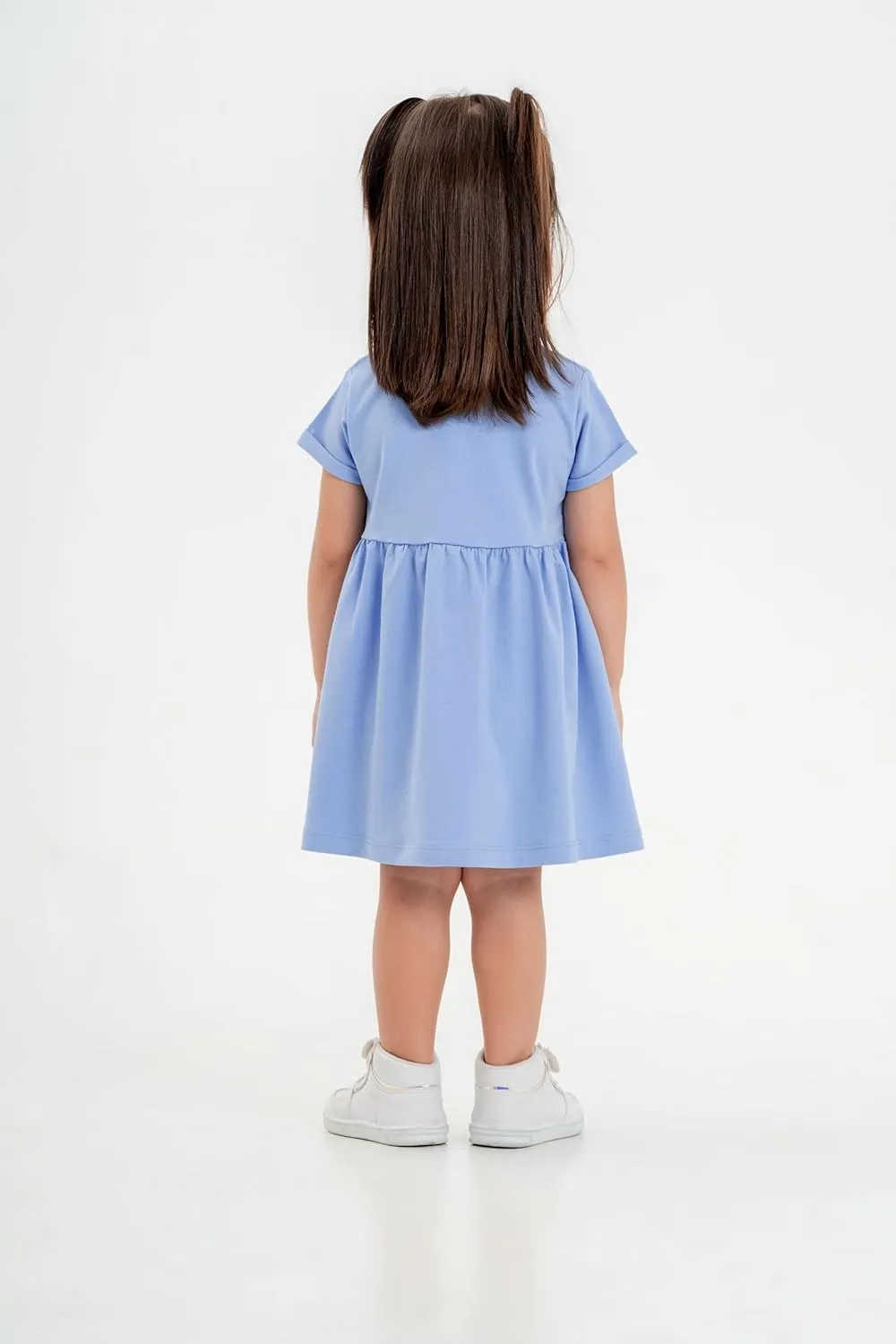 Baby and Toddler Girl Dress Short Sleeve Buttoned Collar for 3 Months to 5T Size Soft Cotton Baby Girl Dress