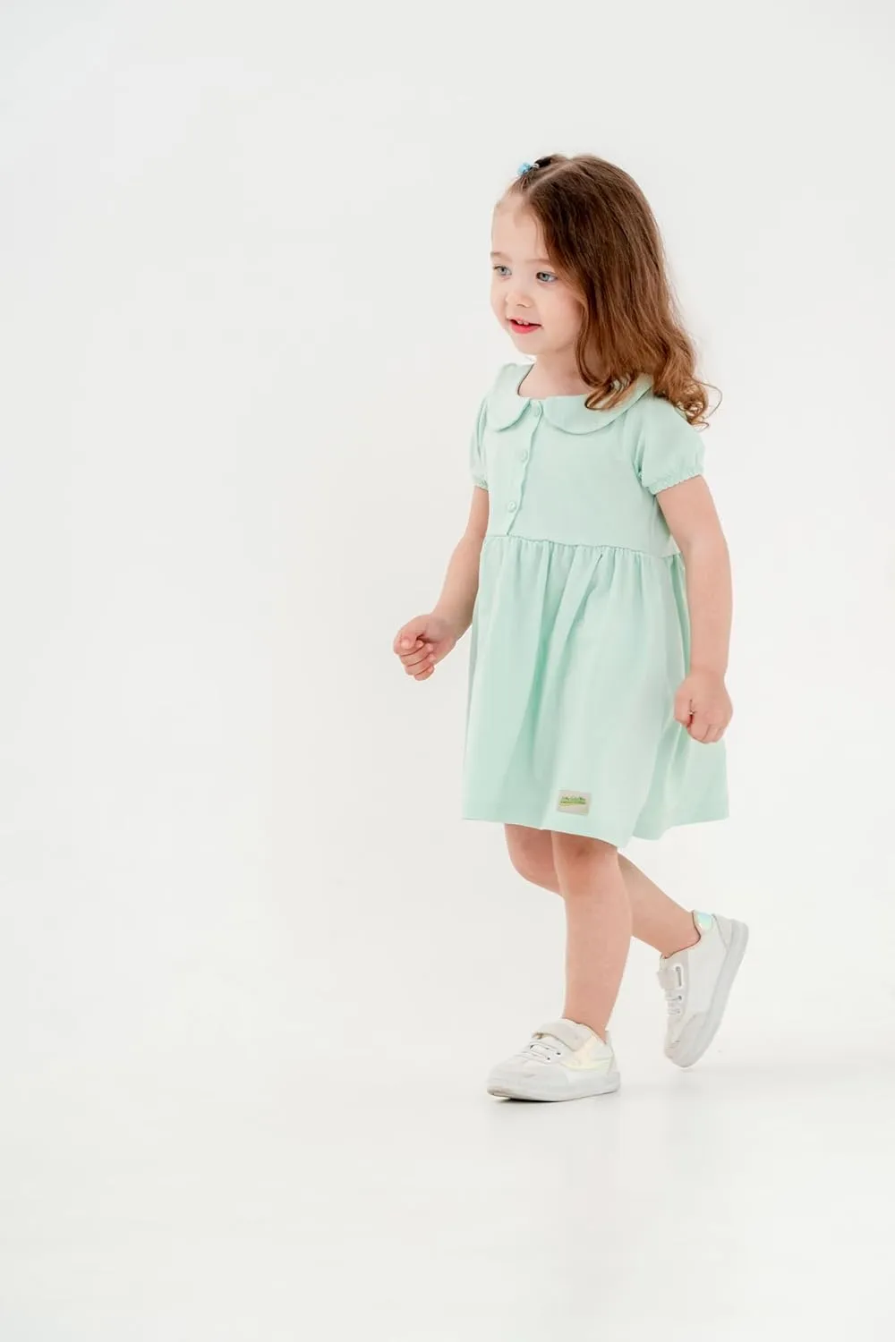 Baby and Toddler Girl Dress Short Sleeve Buttoned Collar for 3 Months to 5T Size Soft Cotton Baby Girl Dress