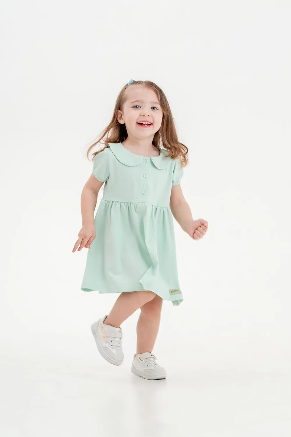 Baby and Toddler Girl Dress Short Sleeve Buttoned Collar for 3 Months to 5T Size Soft Cotton Baby Girl Dress