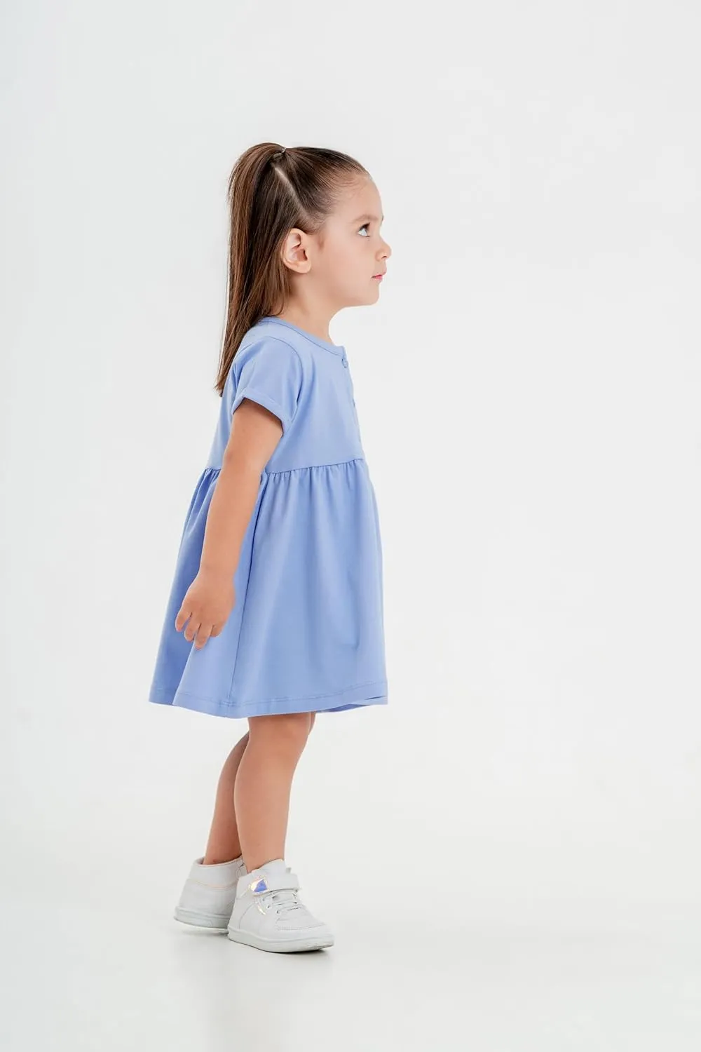 Baby and Toddler Girl Dress Short Sleeve Buttoned Collar for 3 Months to 5T Size Soft Cotton Baby Girl Dress