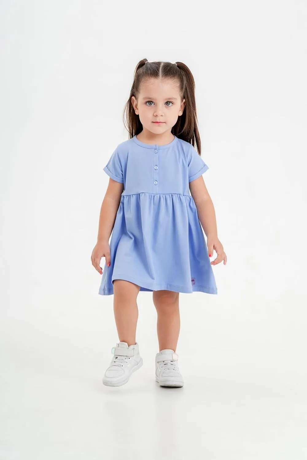 Baby and Toddler Girl Dress Short Sleeve Buttoned Collar for 3 Months to 5T Size Soft Cotton Baby Girl Dress