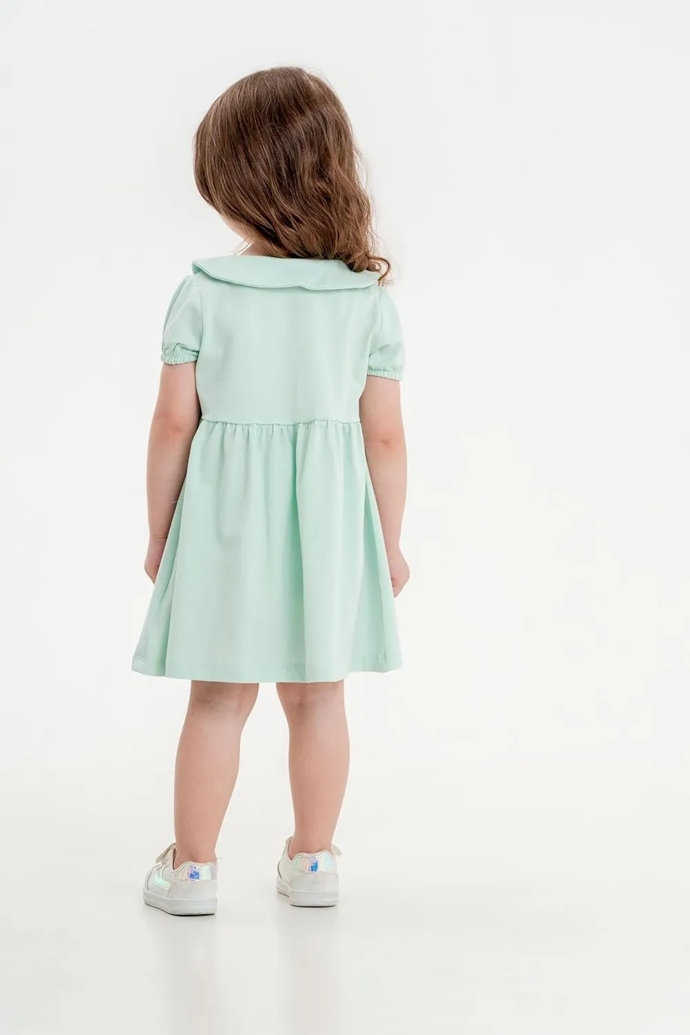 Baby and Toddler Girl Dress Short Sleeve Buttoned Collar for 3 Months to 5T Size Soft Cotton Baby Girl Dress