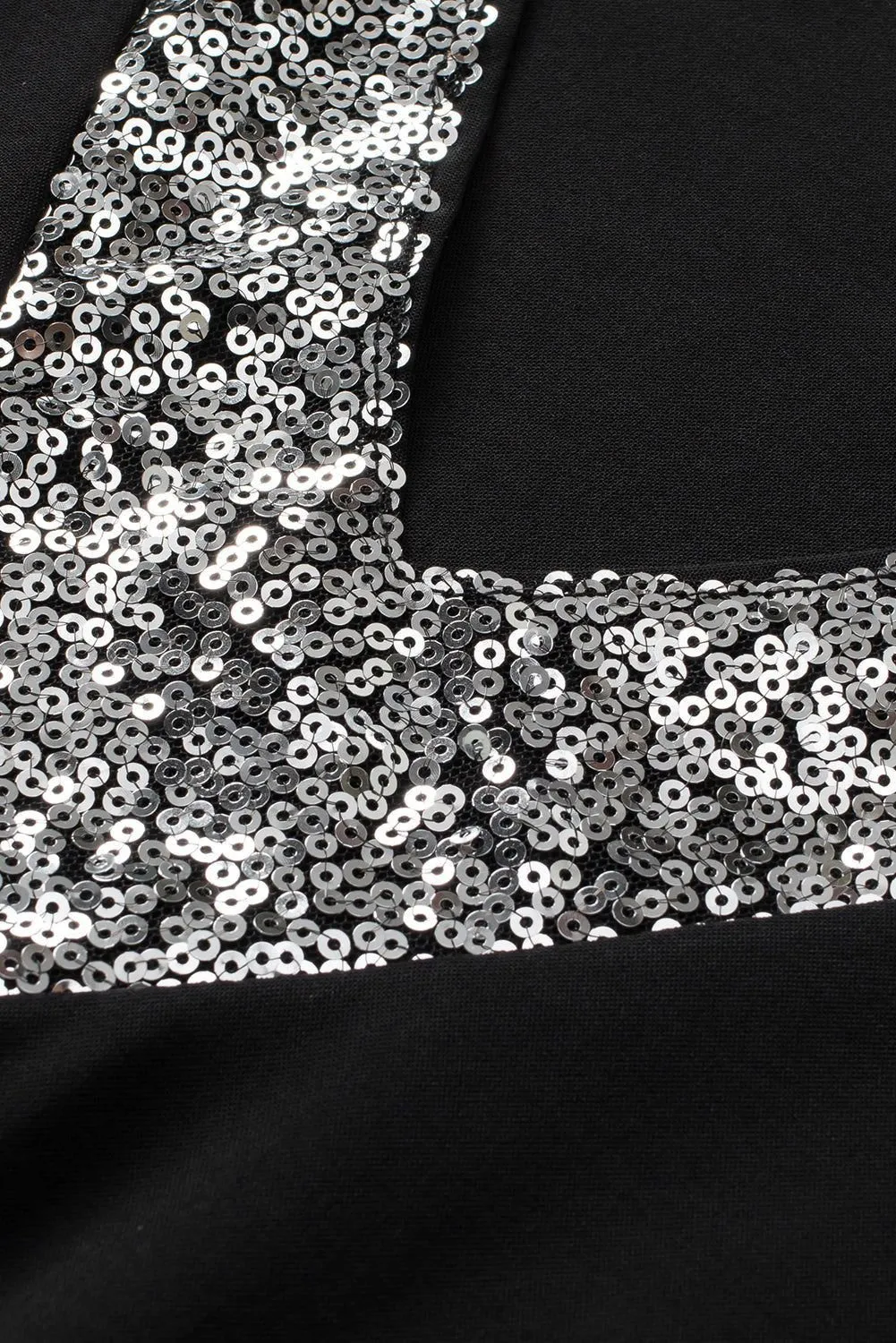 Black Sequin Splicing V Neck Flutter Sleeve Blouse - Chic Style
