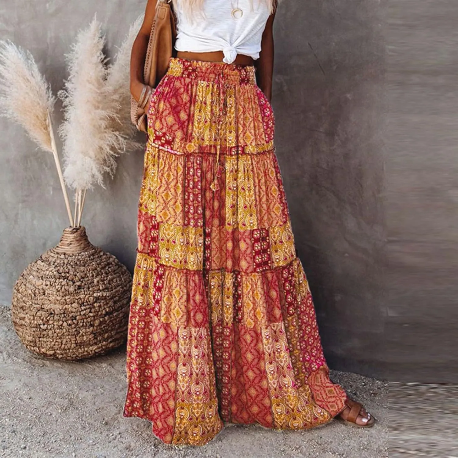 Boho Skirts for Women, Beach Maxi Casual Summer Trendy Flowy Womens Skirts