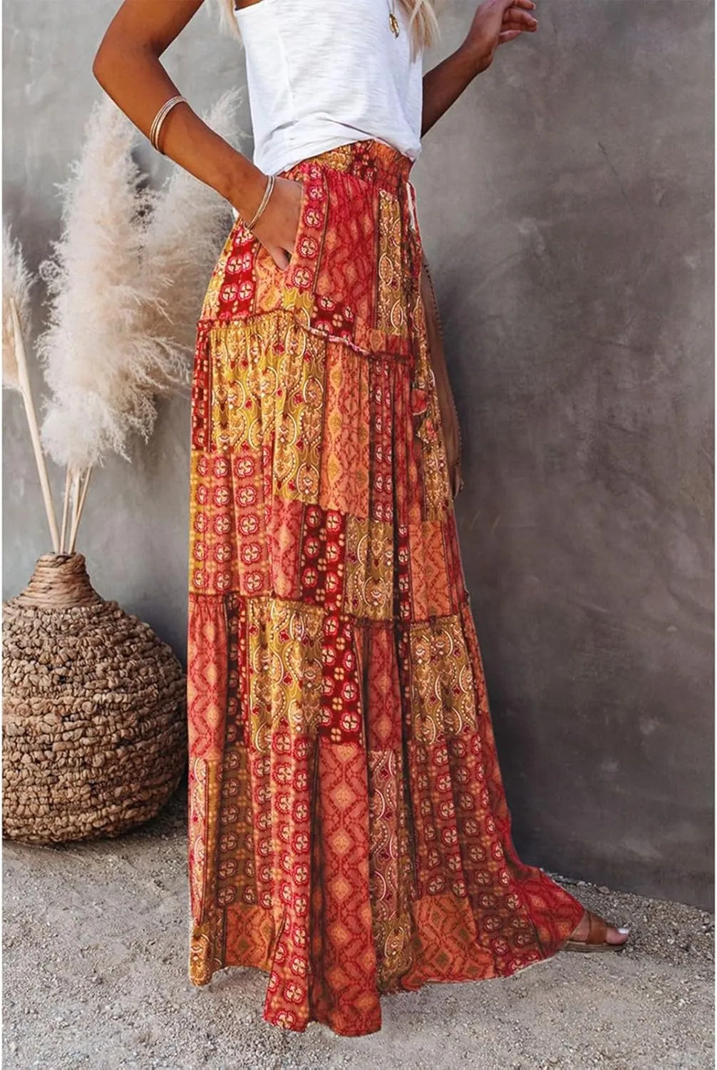 Boho Skirts for Women, Beach Maxi Casual Summer Trendy Flowy Womens Skirts