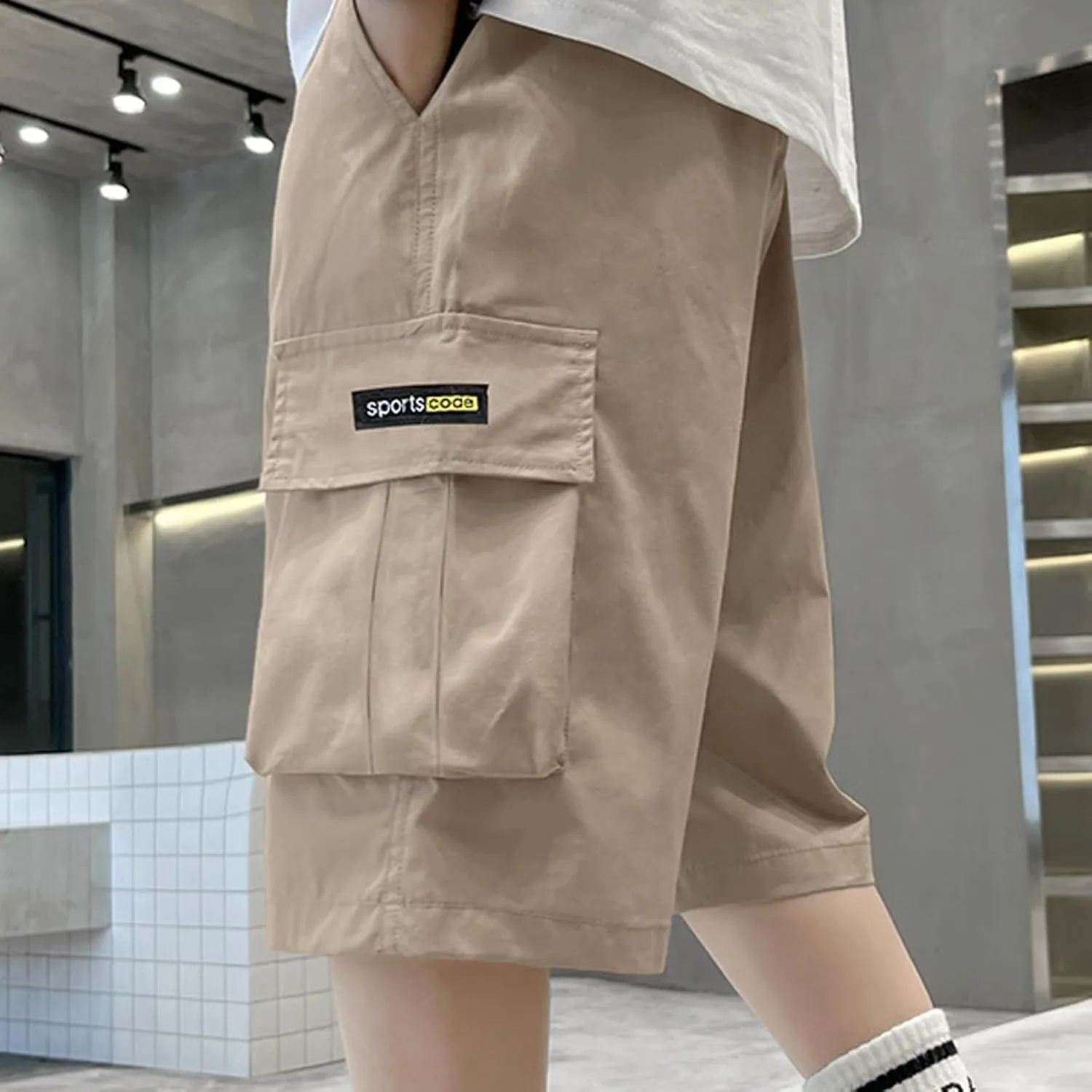 Boy's Baggy Cargo Shorts Straight Wide Leg Cool Pants for Teen with 4 Pockets Trendy Letter Patched Loose Trousers