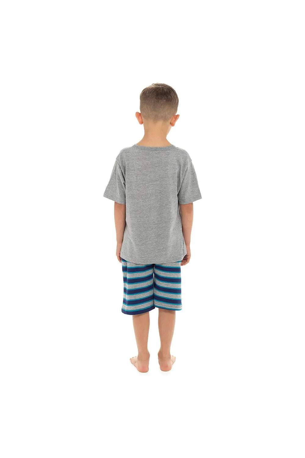 Boys Cotton Striped Blue and Grey Short Pyjamas