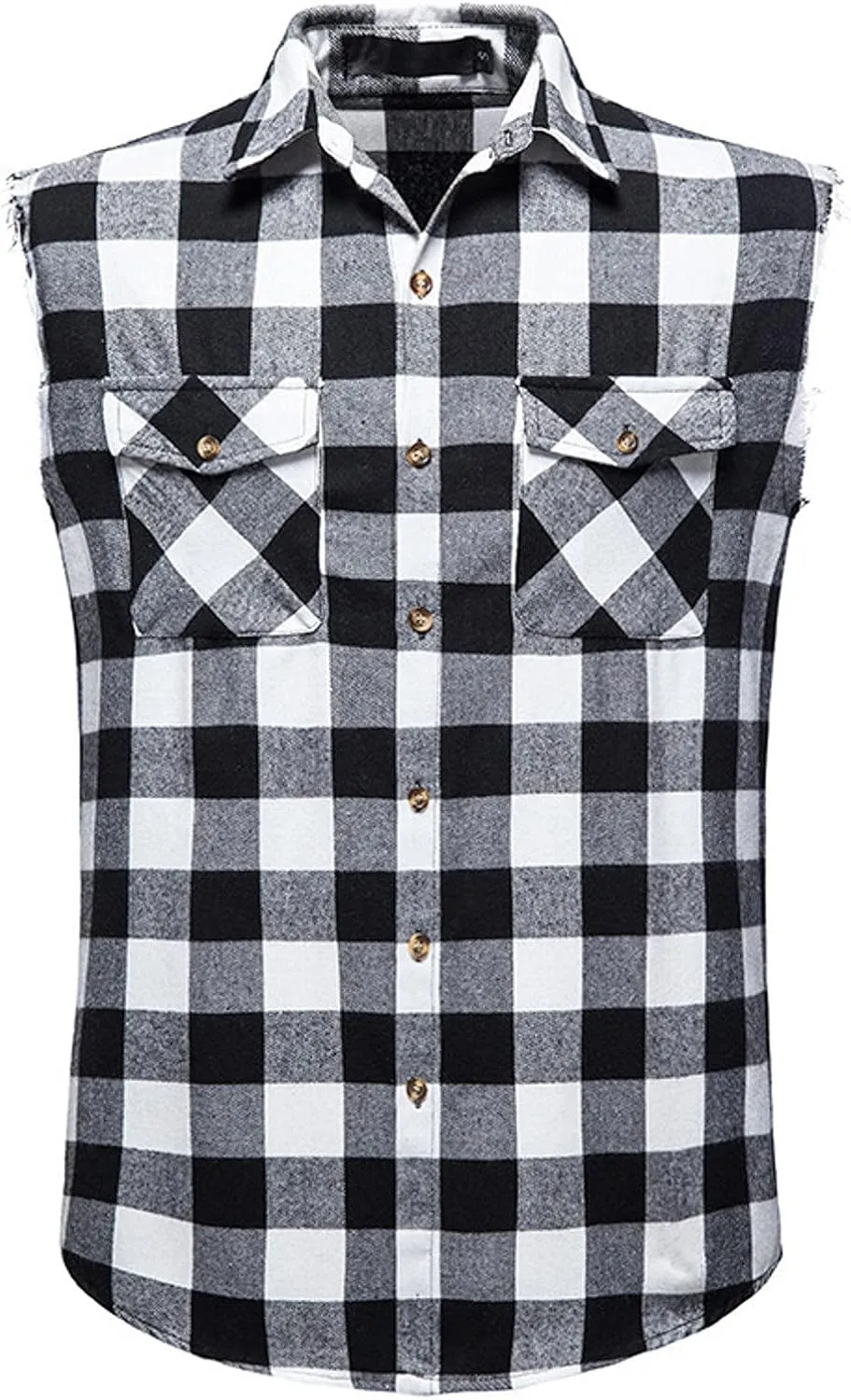 Burband Men's Muscle Cut Off Shirts Slim Fit Button Down Vests Vintage Cowboy Plaid Sleeveless Tops Flannel Shirts