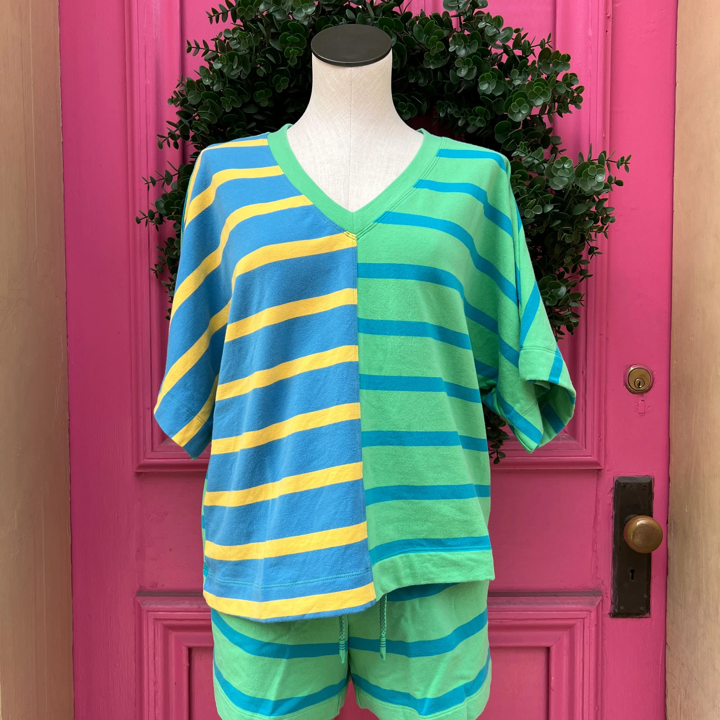 Cabi green, blue, and yellow striped lounge set size S
