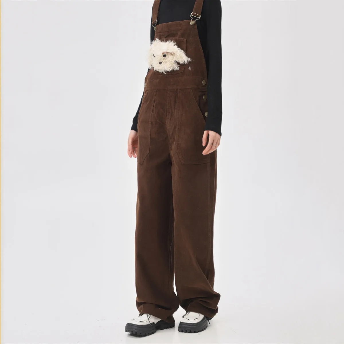 Cartoon Puppy Loose Fit Corduroy Jumpsuit