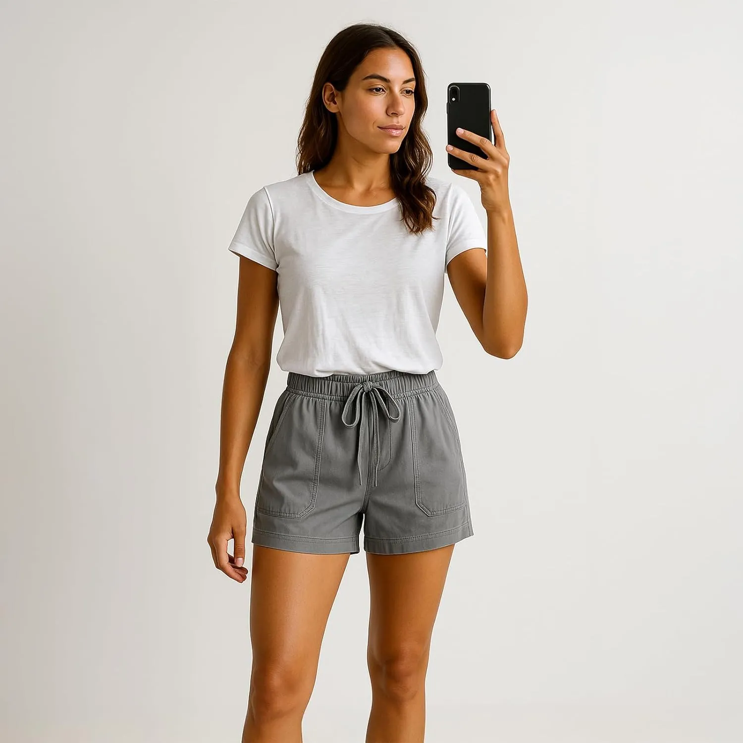 Casual Shorts for Women Trendy Drawstring Elastic Waist Cotton Shorts with Pockets Loose Fit Beach Summer Outfits