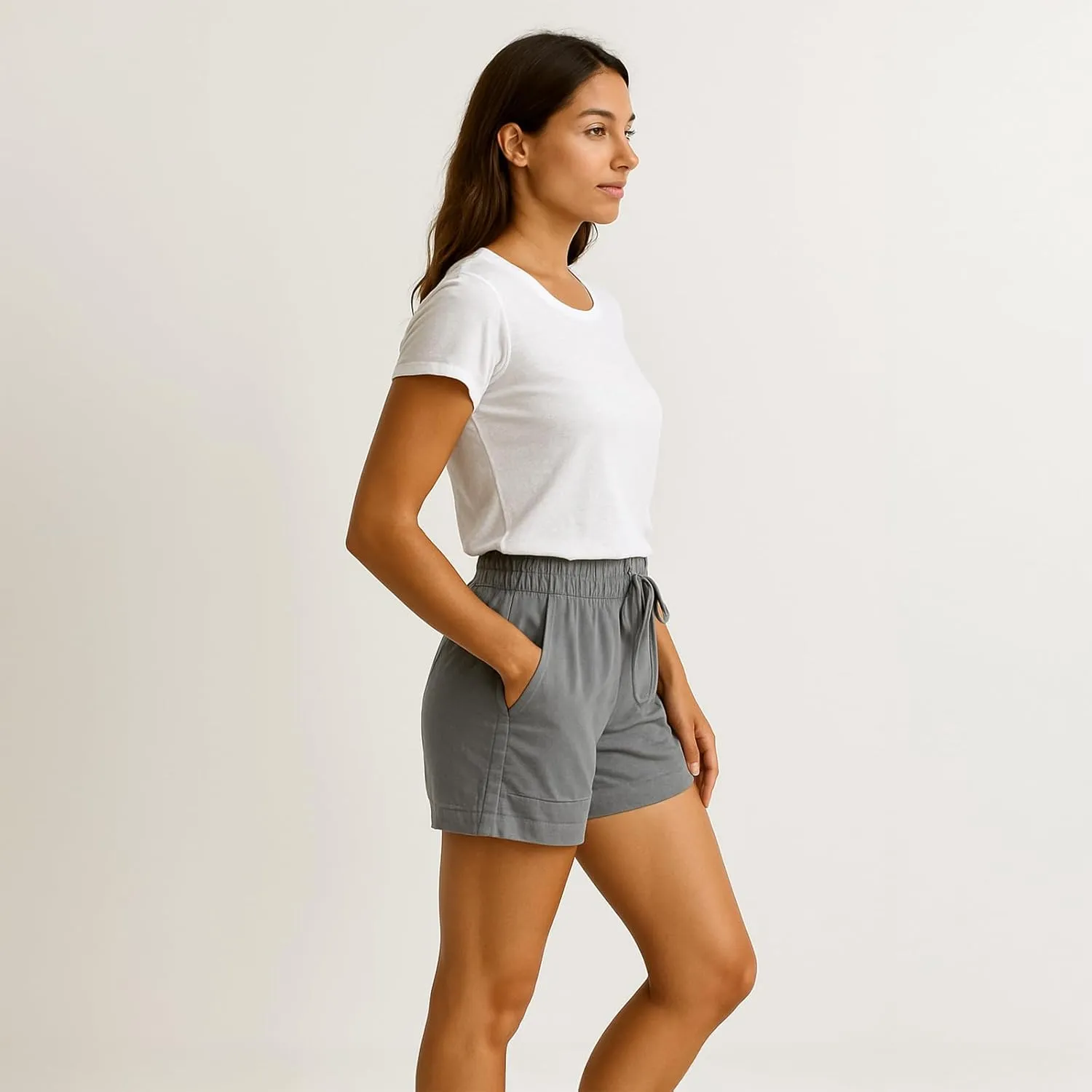 Casual Shorts for Women Trendy Drawstring Elastic Waist Cotton Shorts with Pockets Loose Fit Beach Summer Outfits
