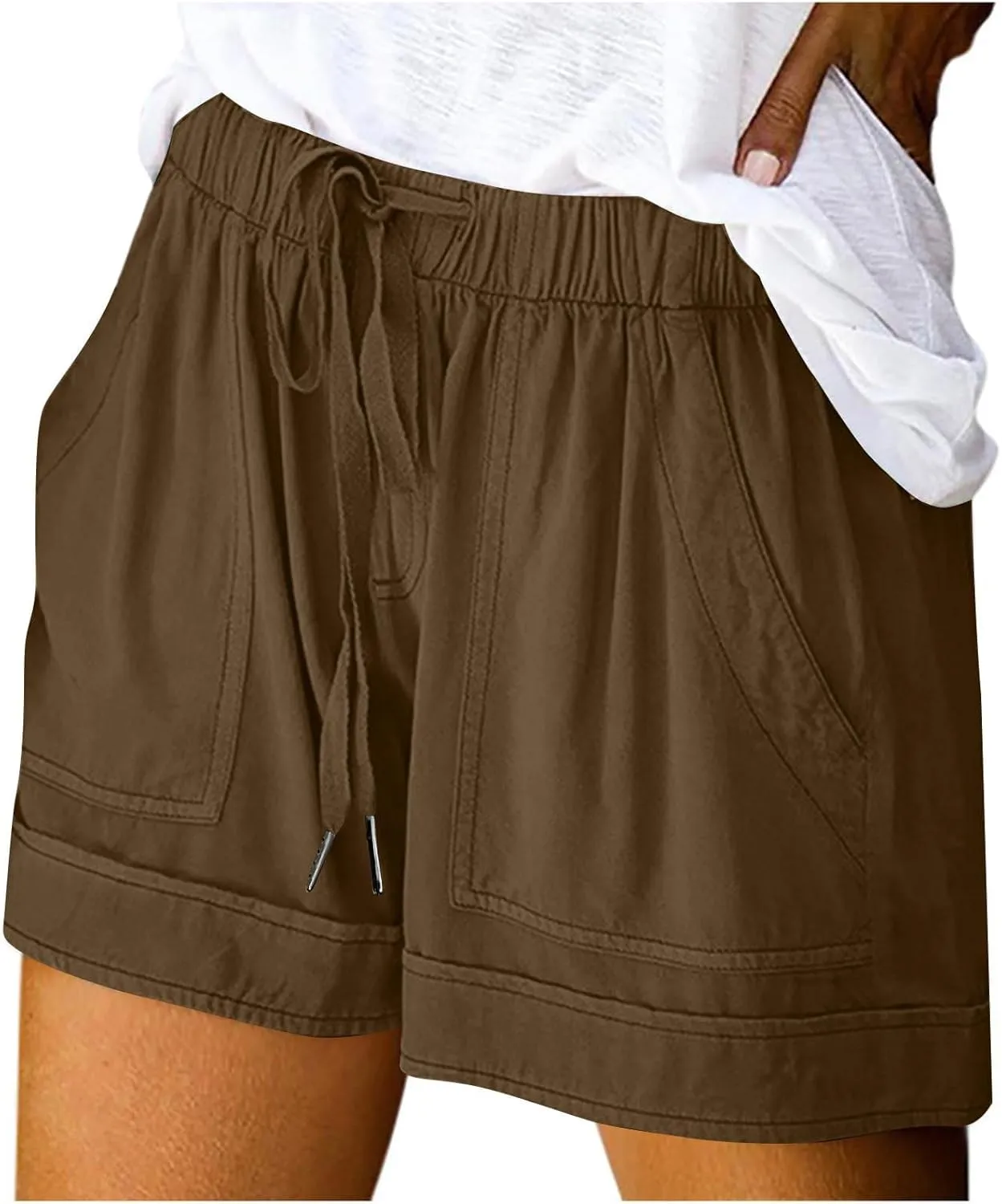 Casual Shorts for Women Trendy Drawstring Elastic Waist Cotton Shorts with Pockets Loose Fit Beach Summer Outfits
