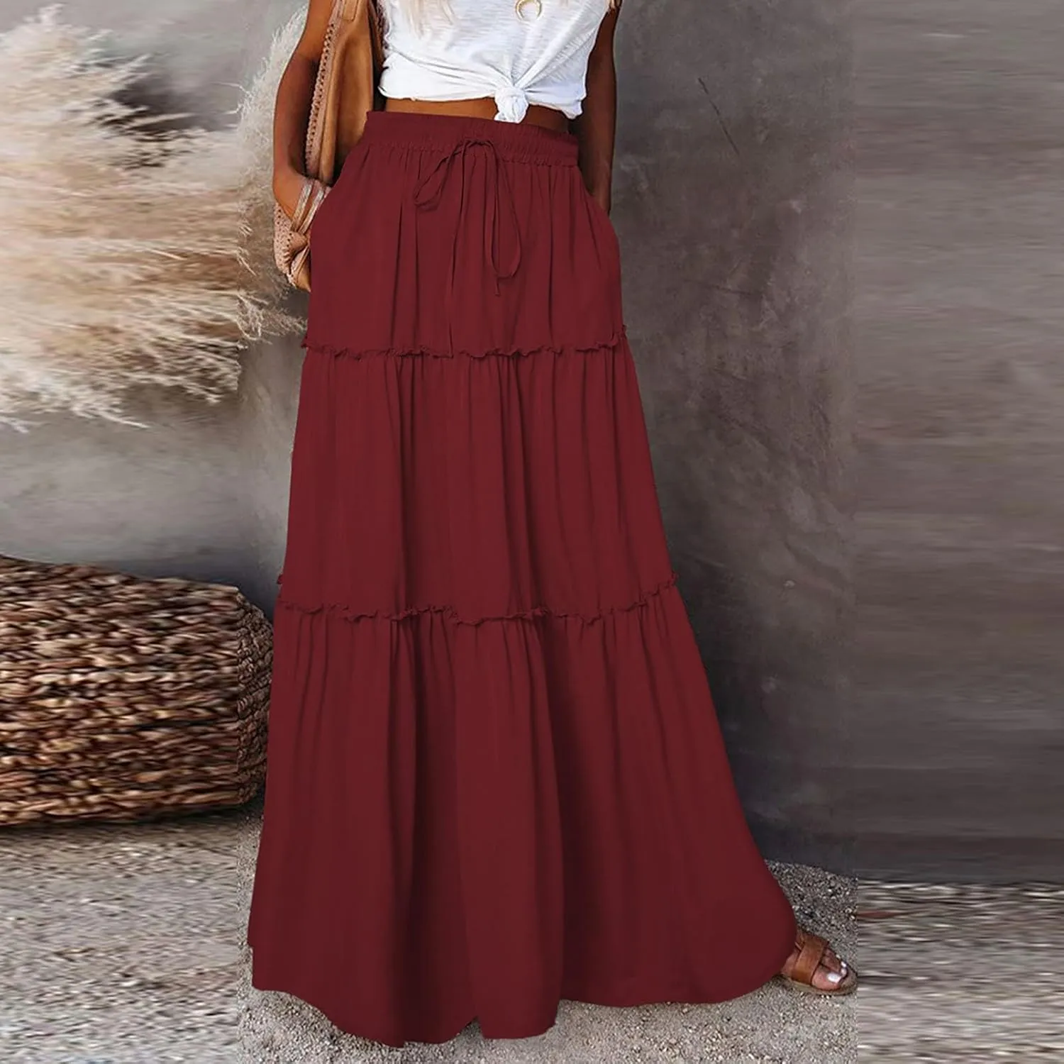 Casual Skirts for Women, Beach Vacation Trendy Summer Solid Color Womens Skirts