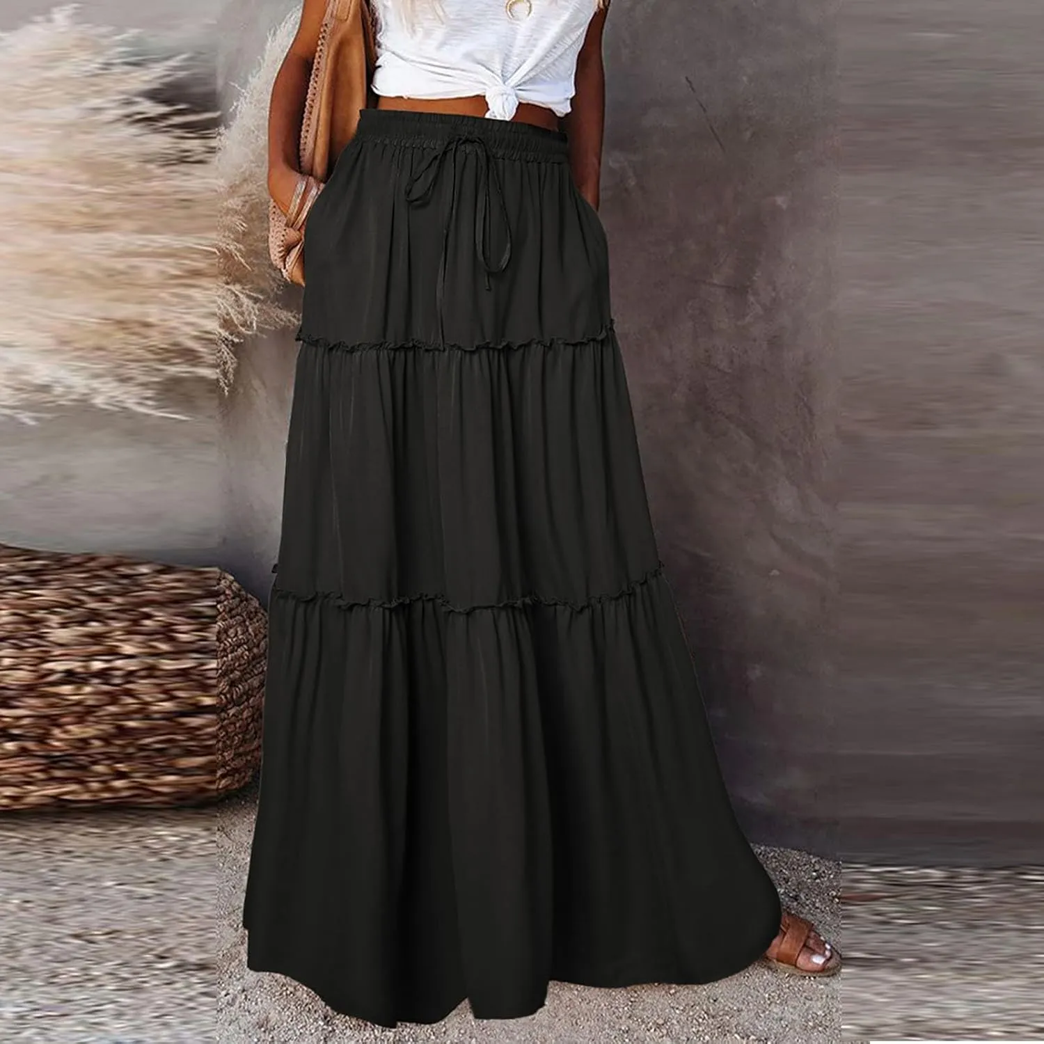 Casual Skirts for Women, Beach Vacation Trendy Summer Solid Color Womens Skirts
