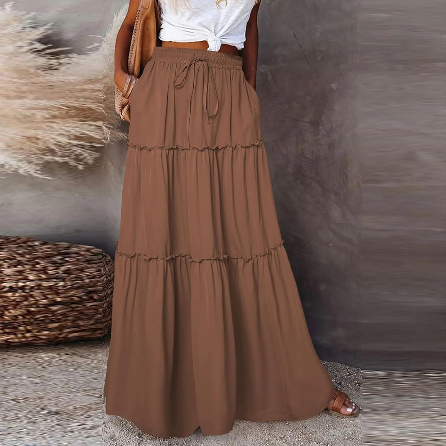 Casual Skirts for Women, Beach Vacation Trendy Summer Solid Color Womens Skirts