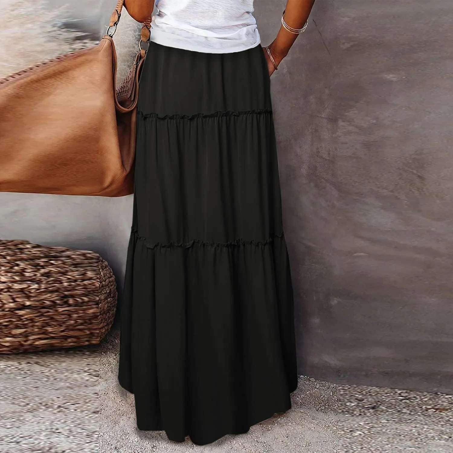 Casual Skirts for Women, Beach Vacation Trendy Summer Solid Color Womens Skirts