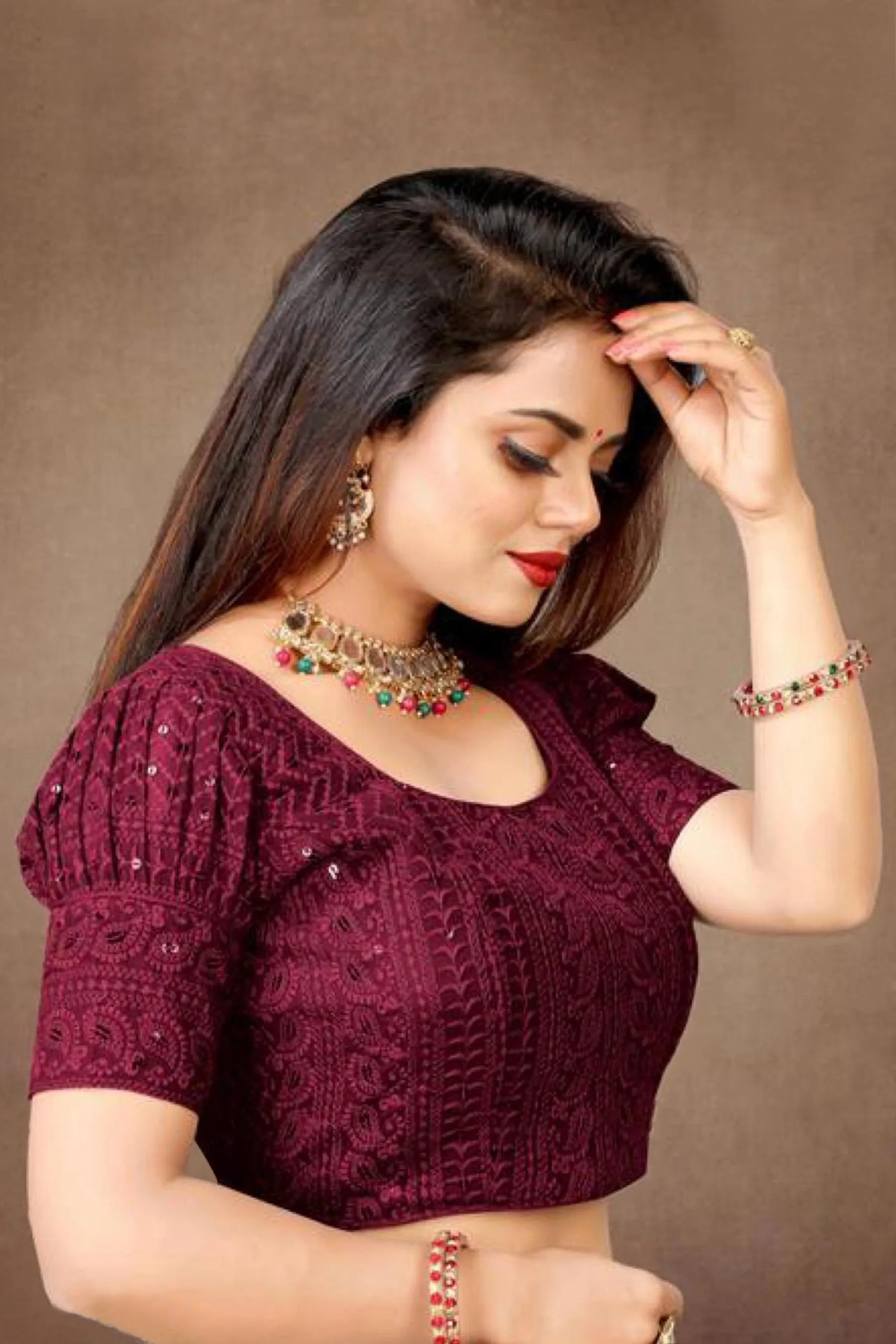 Chic Georgette Puff Sleeve Blouse with Embroidery | JCSFashions