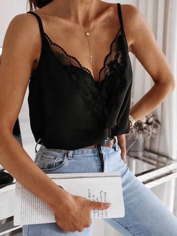 Chic Lace V-Neck Sleeveless Blouse: Stylish and Comfortable