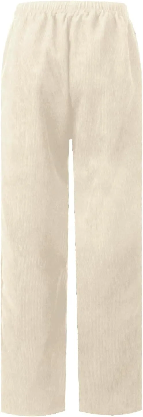 Corduroy Pants Women Casual Elastic High Waisted Straight Leg Pants Soft Comfy Drawstring Lounge Trousers