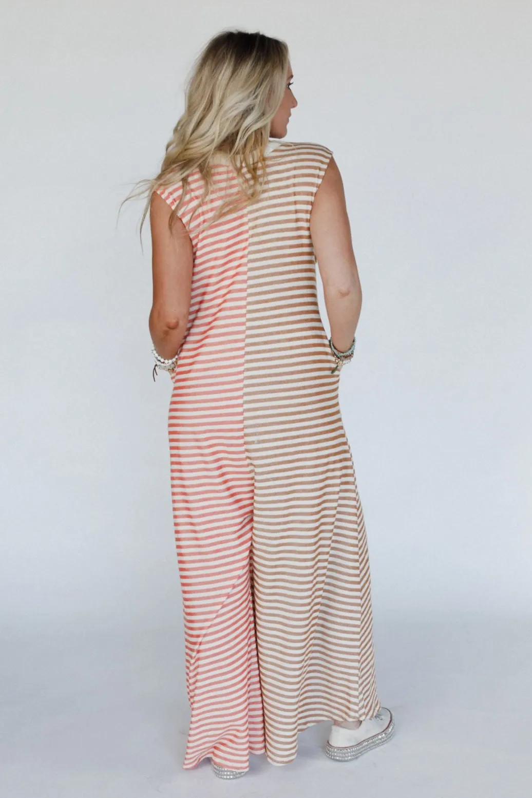 Daphne Striped Wide Leg Jumpsuit - Coral Multi