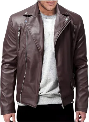 DuDubaby Men Vintage Cool Jacket Leather Long Sleeve Autumn Winter Stand Collar Club Coat