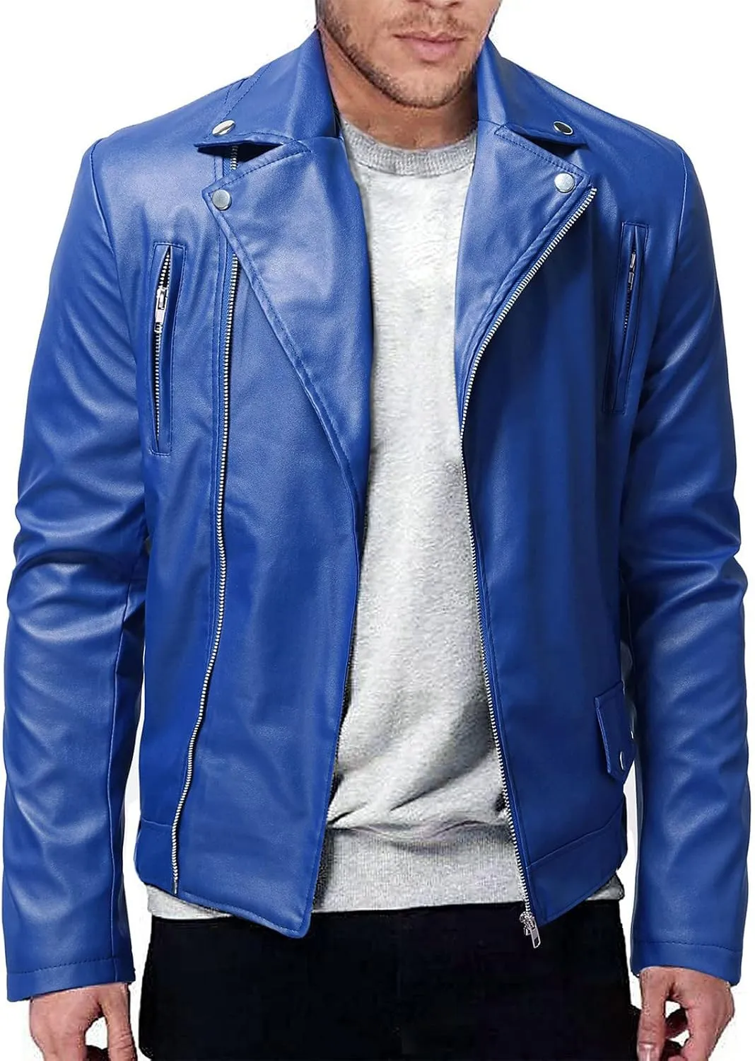 DuDubaby Men Vintage Cool Jacket Leather Long Sleeve Autumn Winter Stand Collar Club Coat
