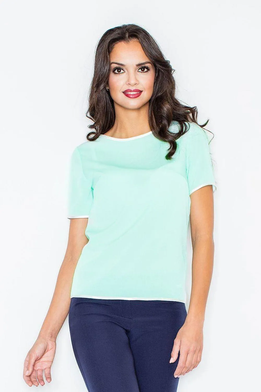 Elegant Black-Piped Summer Blouse - Size L (93-96 cm)