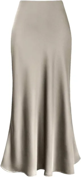 Elegant Satin High Waisted Fishtail Skirt Women's Irregular Bag Hip Ruffle Swing Pleated Long Skirt