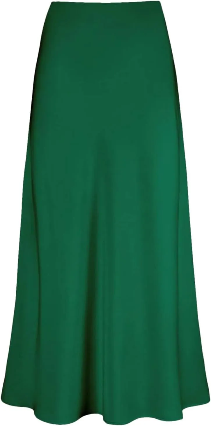Elegant Satin High Waisted Fishtail Skirt Women's Irregular Bag Hip Ruffle Swing Pleated Long Skirt