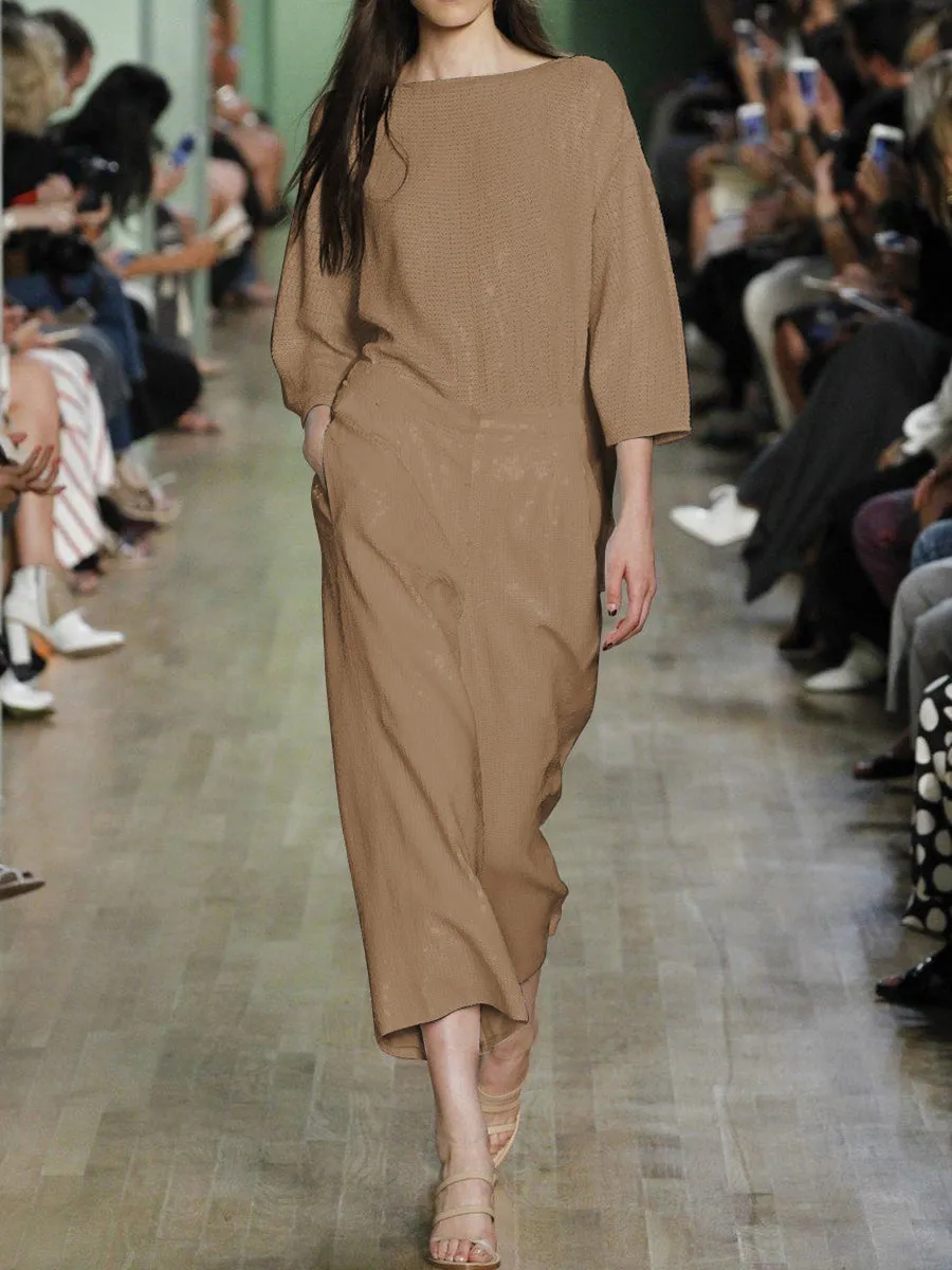 Fashion Casual Loose Solid Color Three-quarter Sleeve Jumpsuit