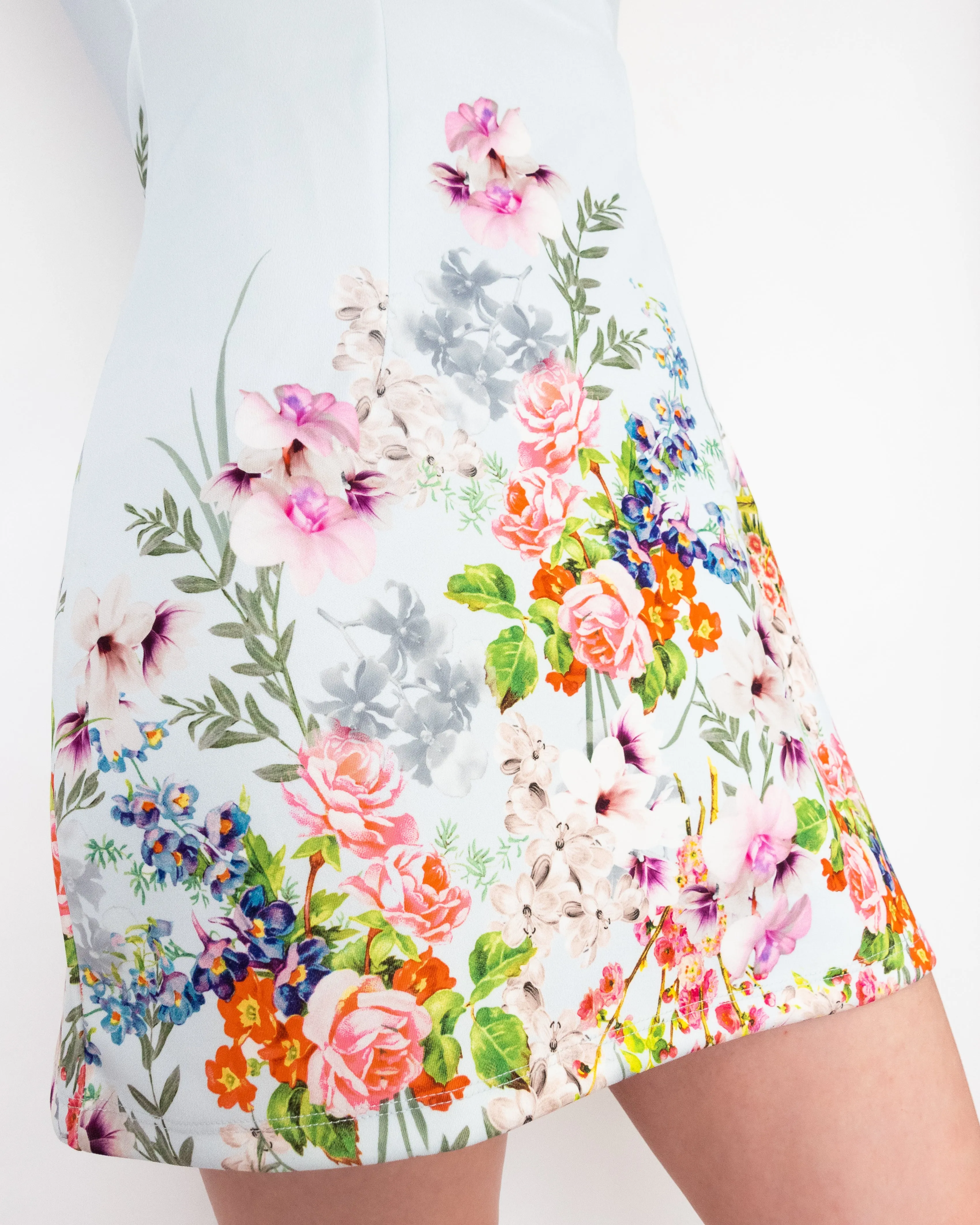 Floral Fit and Flare Dress Baby Blue