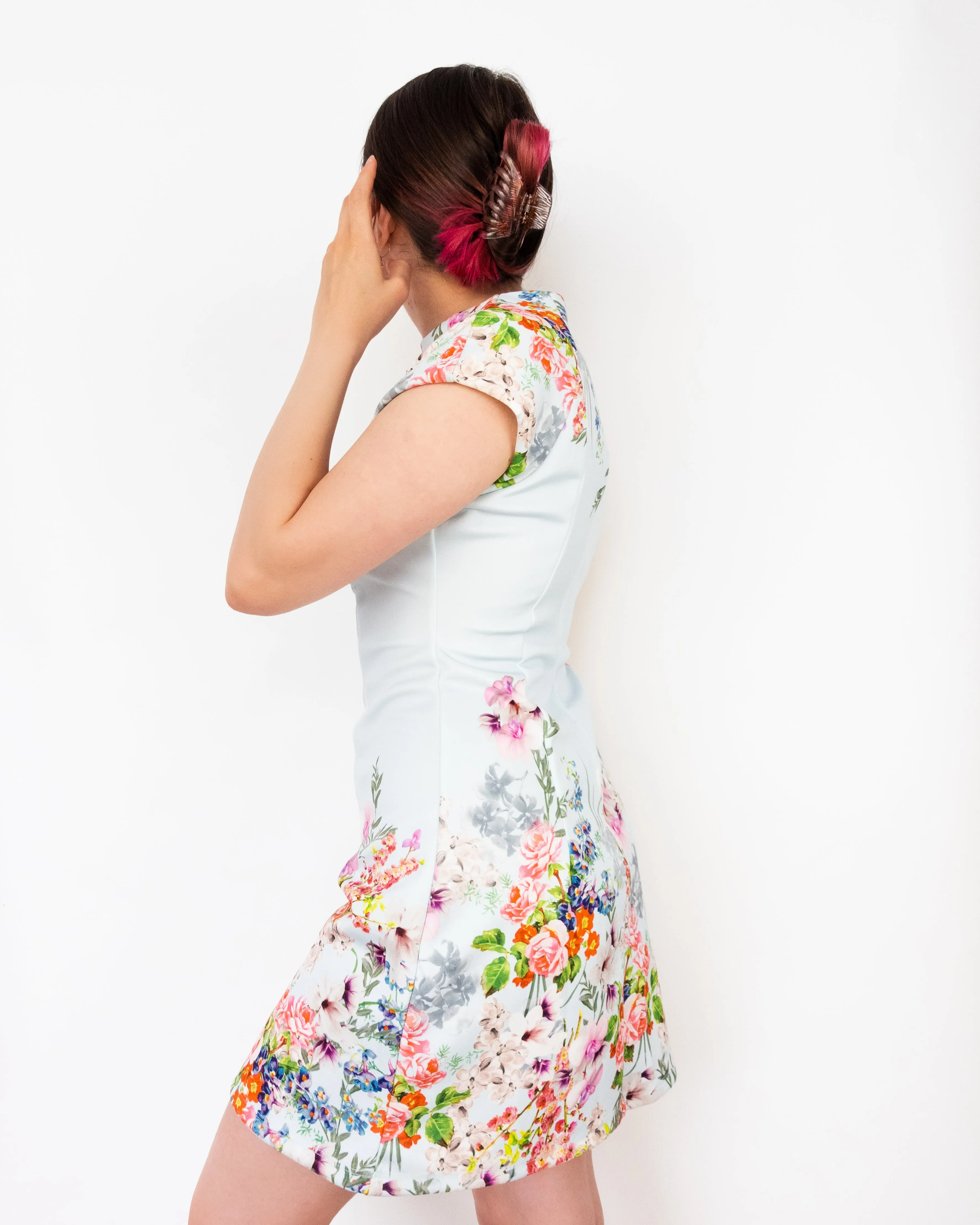 Floral Fit and Flare Dress Baby Blue