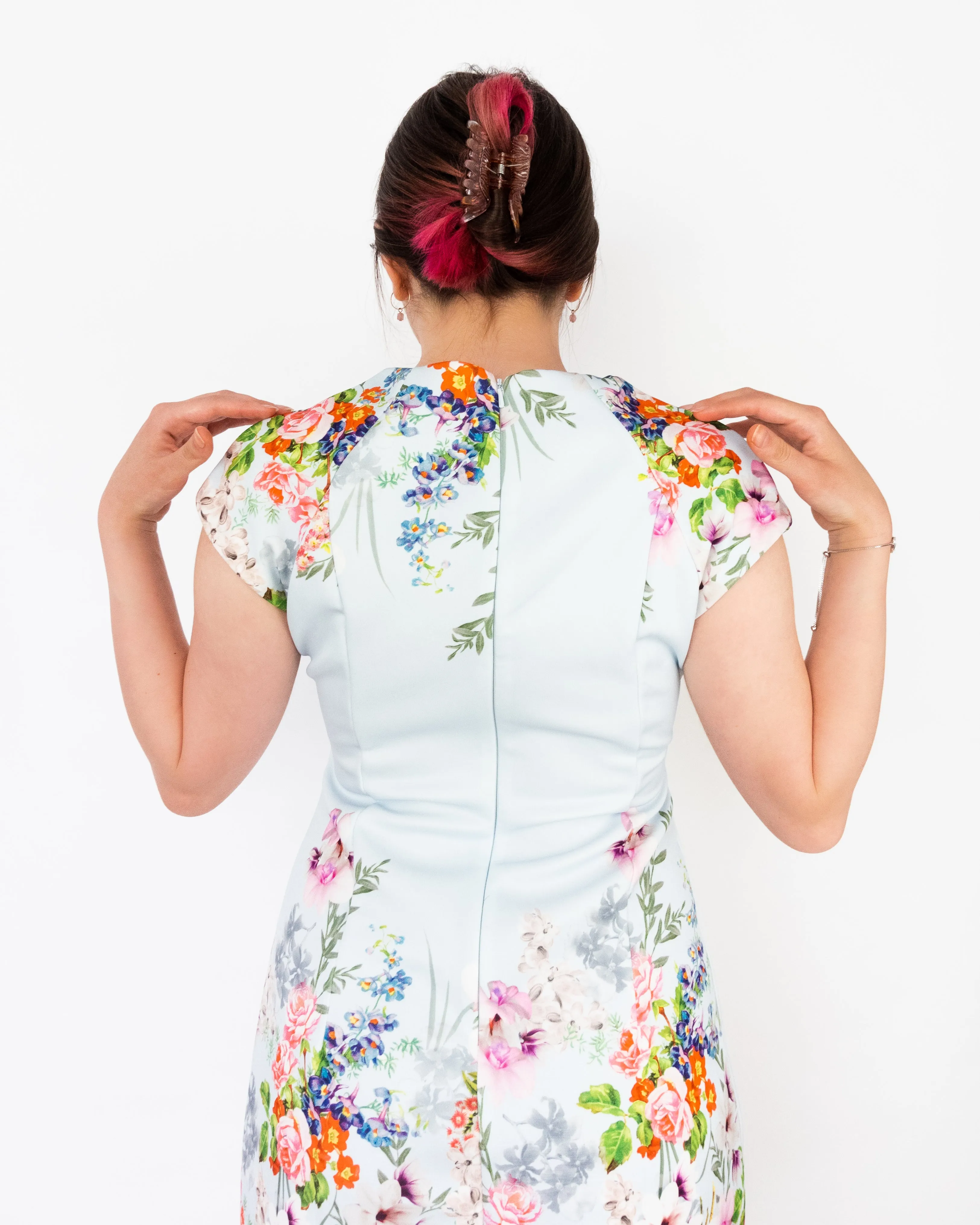Floral Fit and Flare Dress Baby Blue