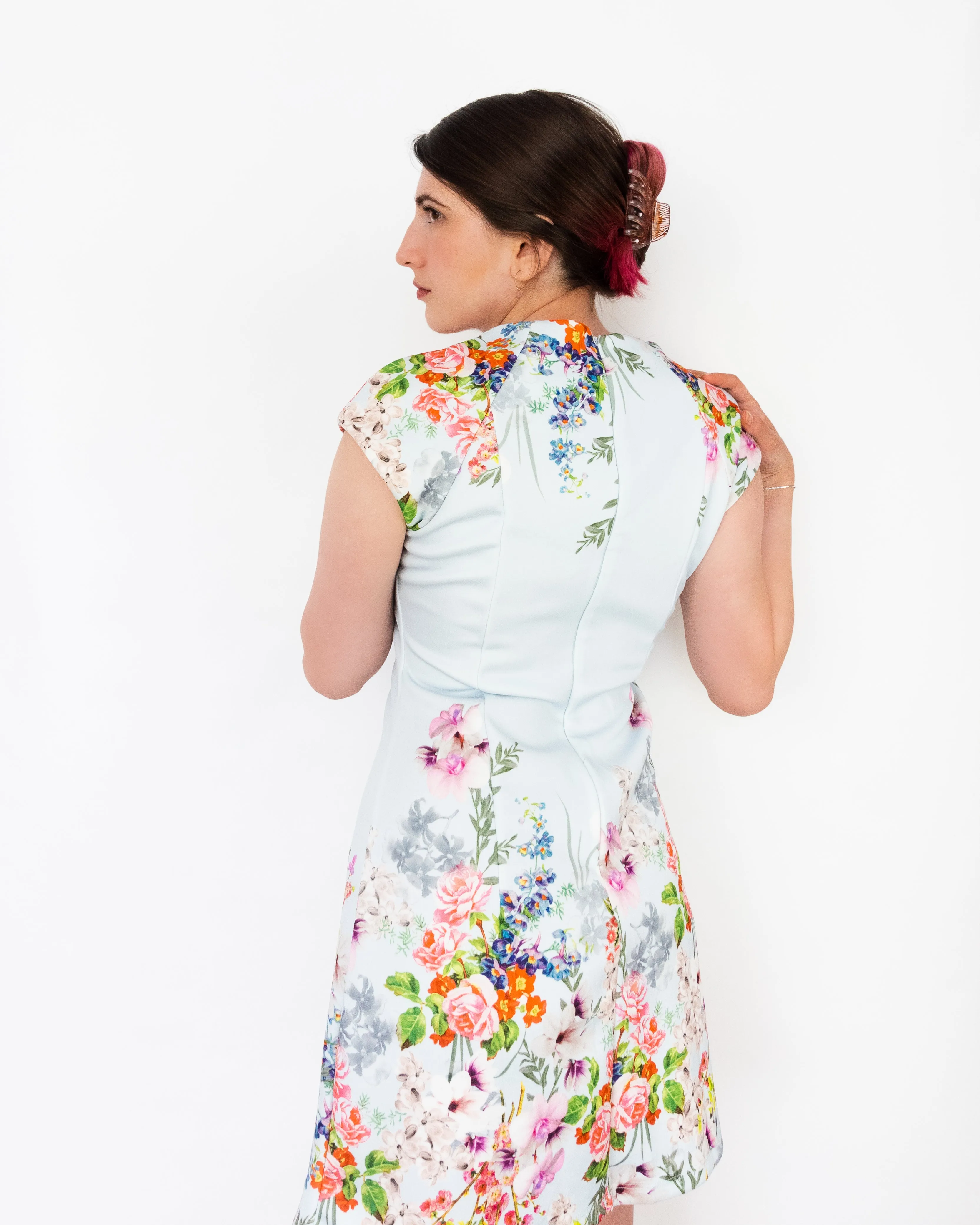 Floral Fit and Flare Dress Baby Blue